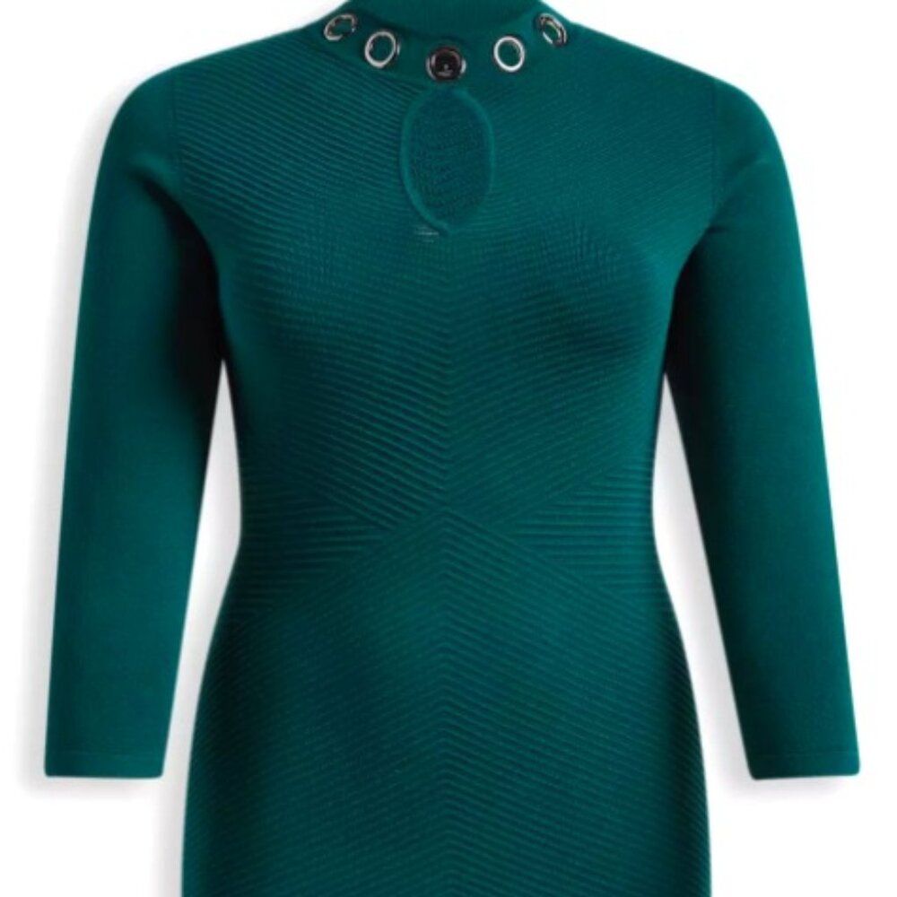 Torrid Green Ribbed Long Sleeve Fitted Sweater Gromet Dress L